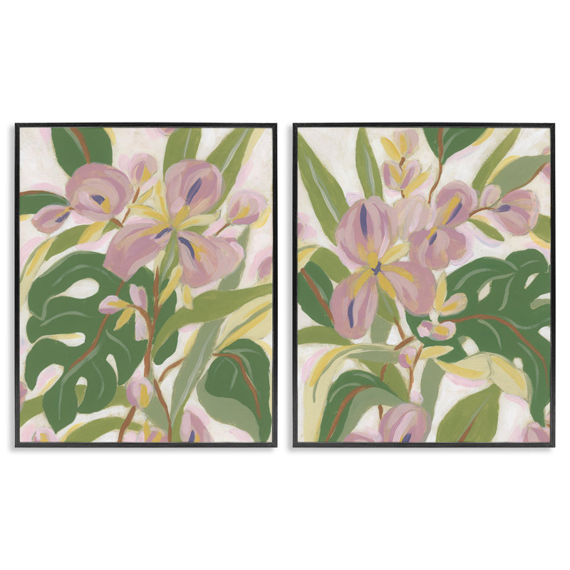  «Tropical Irises Abstraction 2 PC» par June Erica Vess, H 20 po x l 16 po, Giclée encadrée noir minuit