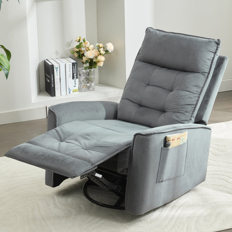  Ultra-soft Velvet Recliner Manual Swivel Rocker Recliner For Adults,small Recliners For Small Spaces-Gray, Gray