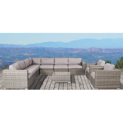 Ensemble de conversation pour 8 personnes avec coussins Sunbrella en osier Hepscott