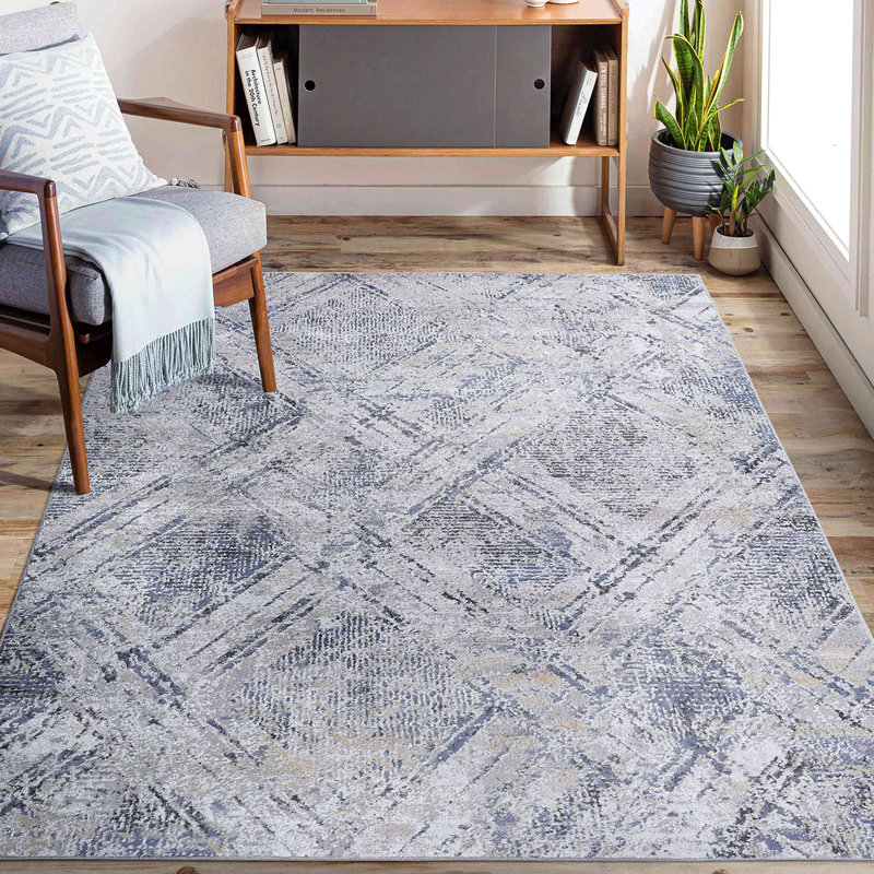 Collection Geometric Non-Shedding Living Room Bedroom Dining Home Office Stylish And Stain Resistant Area Rug, Blue/Gray
