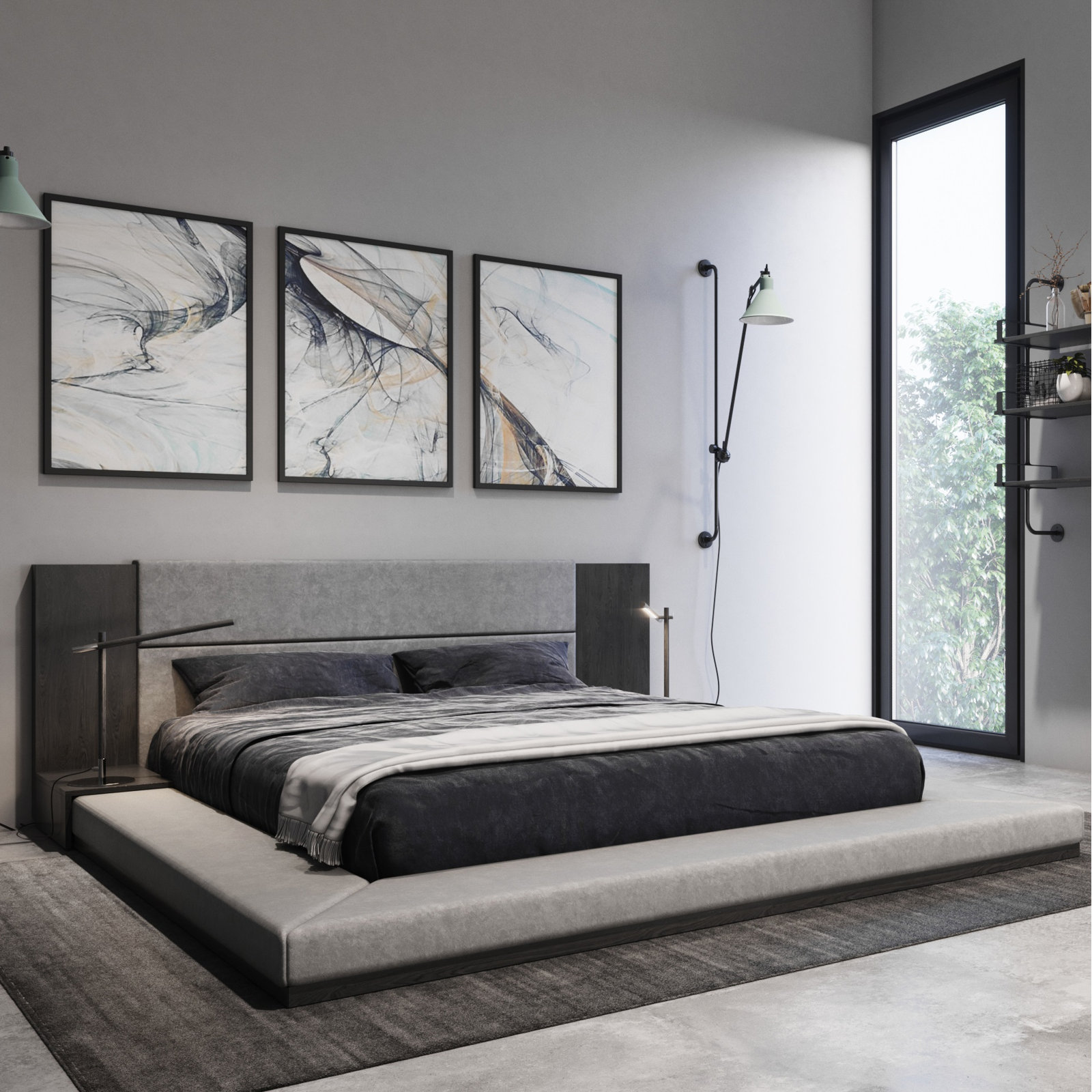 Amalie Upholstered Storage Bed, King, Gray