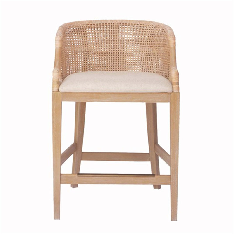 Handcrafted Rat Counter Stool, Natural White Wash