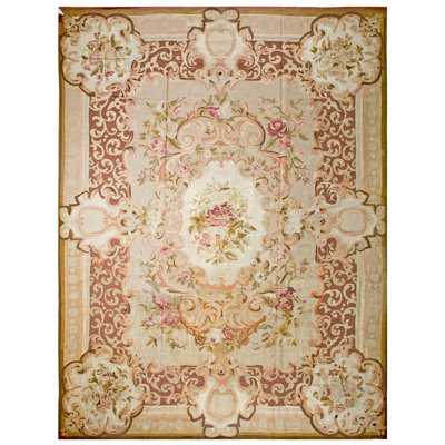 Tapis Aubusson français tissé à plat Mid Mid Century Century