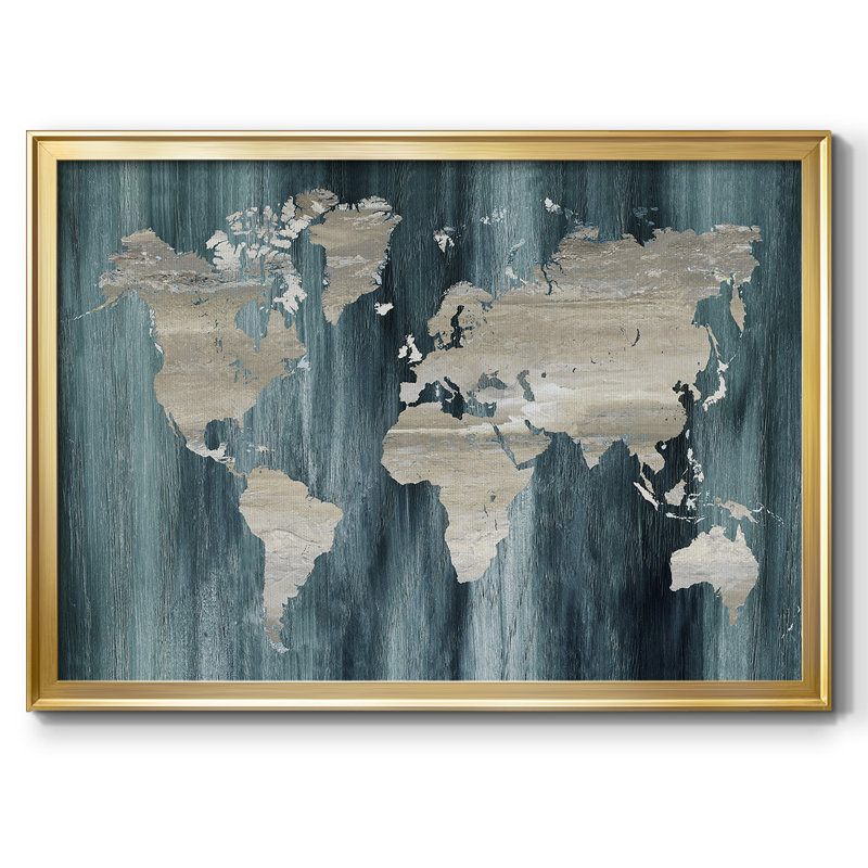 Carte du monde marine imprimée sur toile, H 30 po x l 44 po x P 1,5 po, Or
