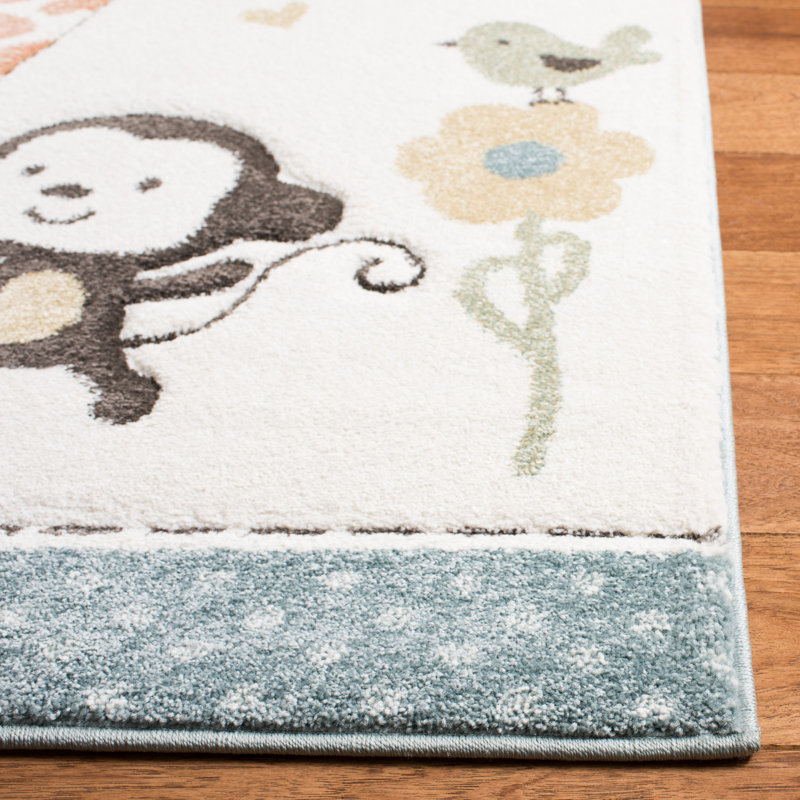 Carousel Kids Baby Animal Area Rug In Ivory, Rectangle 61 x 91cm