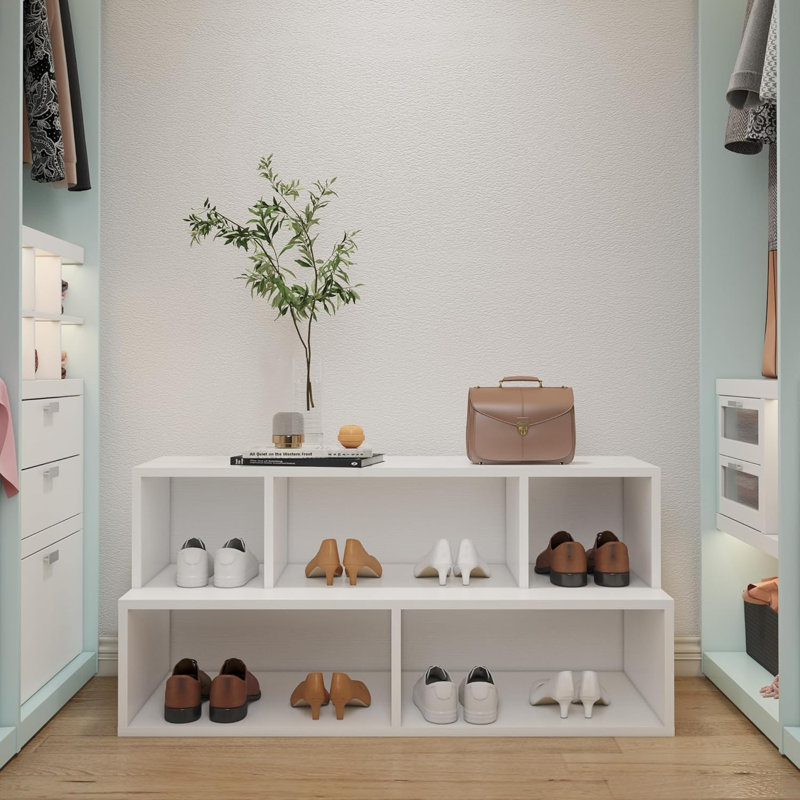 Shoe Rack Bench, Entryway Shoes Organizer With 5 Compartments, FSSR020,  17.7" H x 43.3" W x 15.7" D, Ivory White