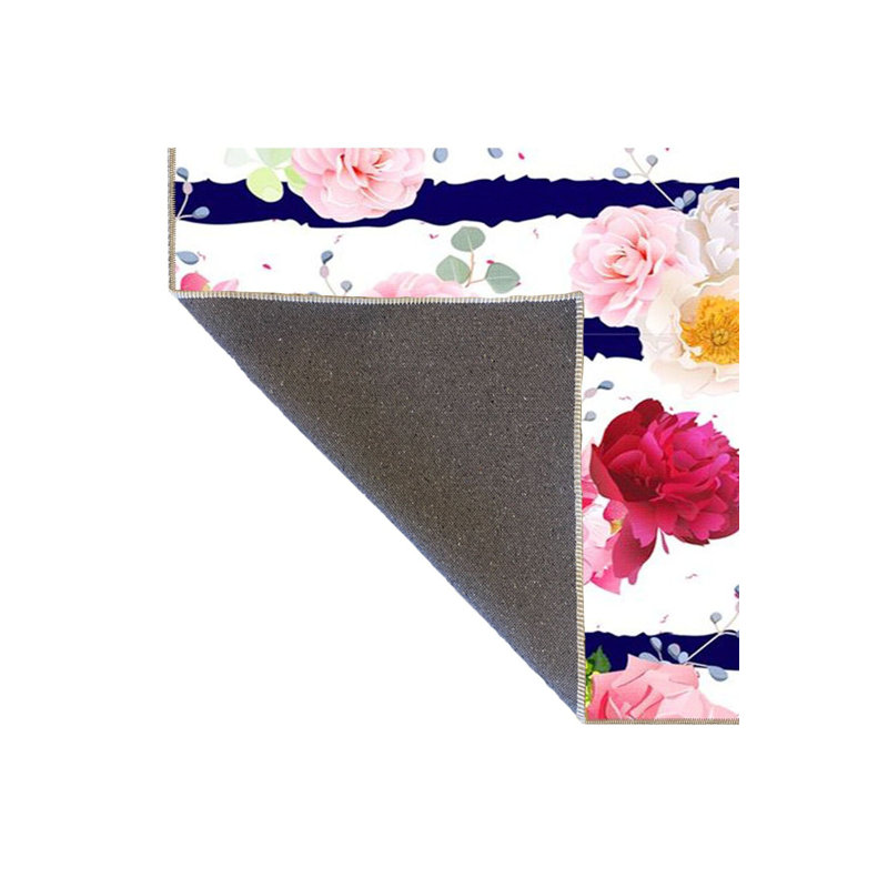 Tapis lavable uni rayé rose à motif floral croisé, Sous-tapis rond 3 pi 3 po inclus
