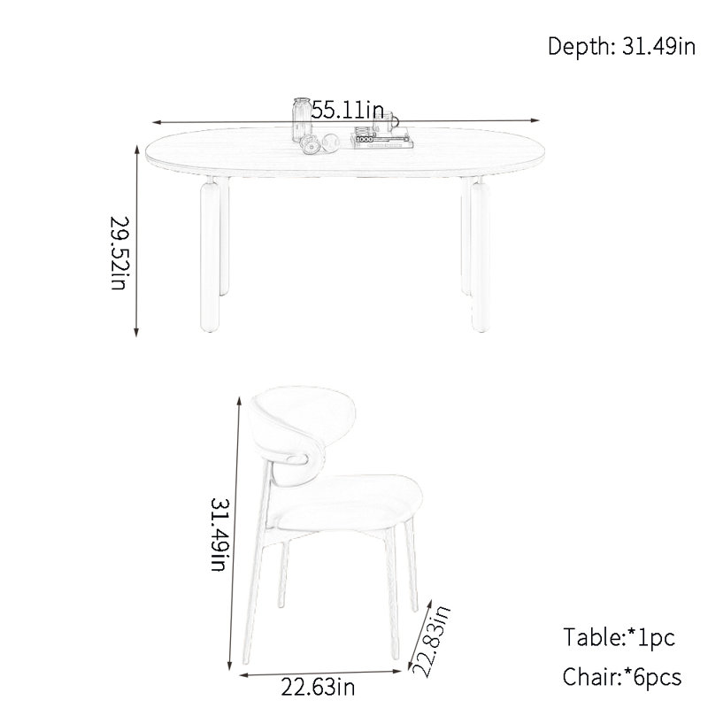 Oval dining table sets, 29.52"H x 55.11"L x 31.49"W