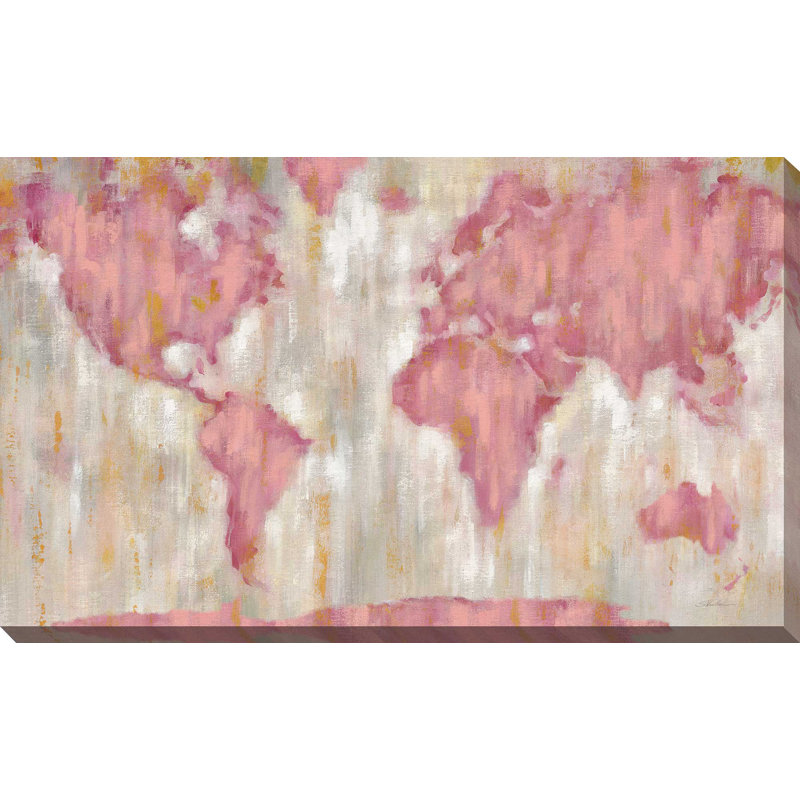 «Blush World Map V2 Crop», reproduction de peinture acrylique sur toile, H 18 po x l 30 po x P 1 po, Toile tendue