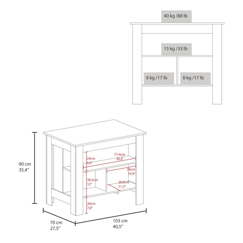 Îlot de cuisine polyvalent avec rangement abondant et espace pour les jambes confortable pour une cuisson efficace, Blanc