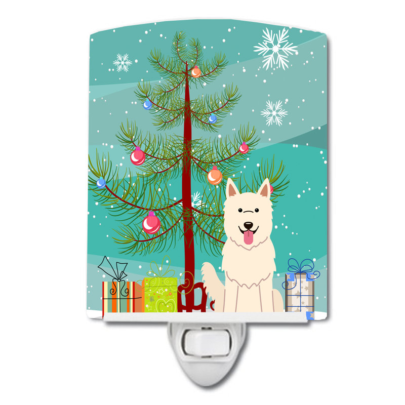 Éclairage de nuit en céramique et arbre de noël beagle, Berger allemand blanc