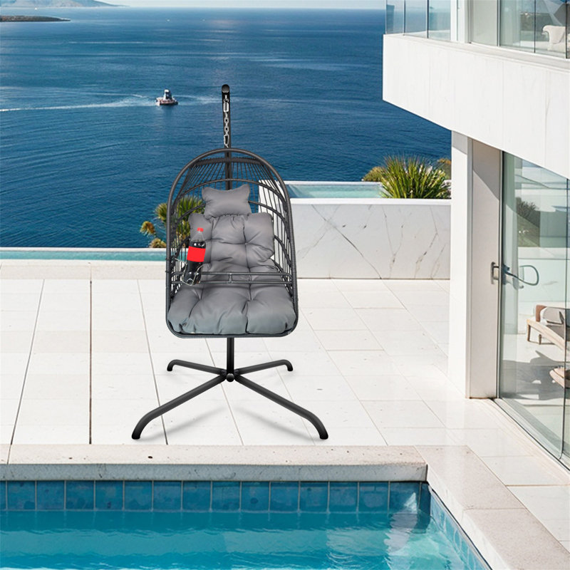 Fauteuil à œufs pivotant avec support intérieur et extérieur en rotin et osier avec support de type C (sans la table)