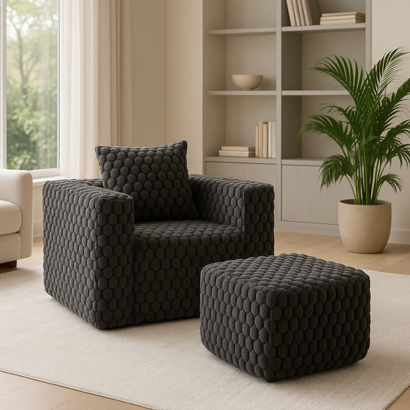 Velours côtelé avec un siège, noir, doux et confortable, tout compressé, rembourrage haute densité, style minimaliste moderne, style décontracté, aucun assemblage requis