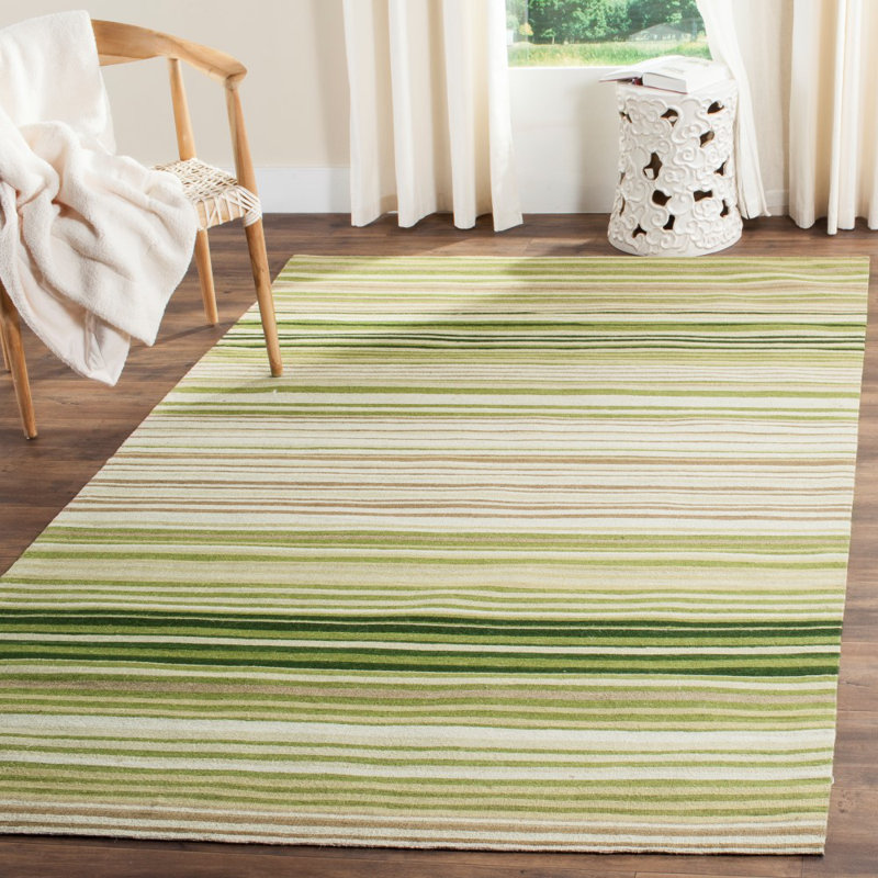 Tapis en laine / coton tissé à la main Cruz en vert / beige, Rectangle 5 pi x 8 pi
