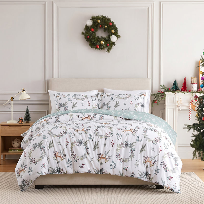 Ensemble de literie réversible Southshore Fine Linens Happy Holidays, en microfibre doublement brossée 100 g/m² avec rembourrage en fibres synthétiques, comprenant une couette et une taie d'oreiller, pour les fêtes. Tailles : 1 place / 1 place XL.
