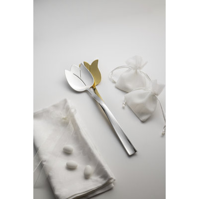 Tulipano Salad Servers Silver And Gold