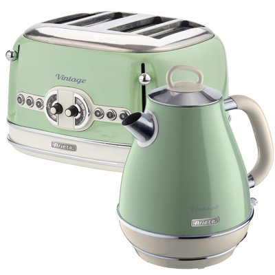 Ariete Vintage 1.7L Stainless Steel Jug Kettle with 4 Slice Toaster Set