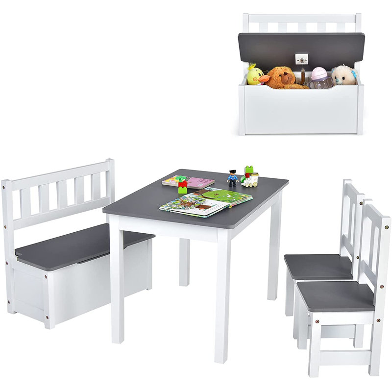 Dunstable Kids 4 Piece Rectangular Play Or Activity Table and Chair Set, Gray