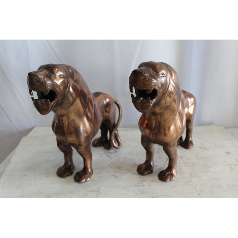 Paire de lions en aluminium avec finition bronze 19 po x 12 po x H 14 po Jasonlee