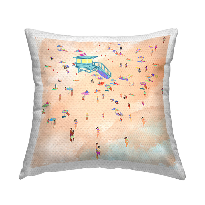 Coussin d'extérieur imprimé Scatted Summer Beachgoers par Ashley Singleton