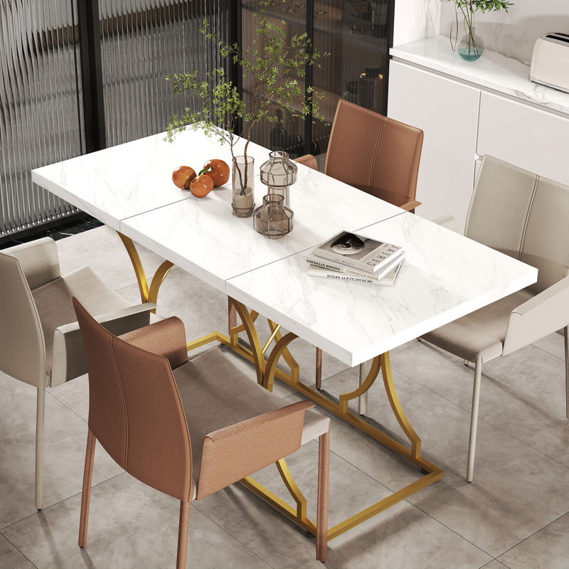 Table de salle à manger 59 po pour 6 personnes, table de salle à manger pour la maison, blanc