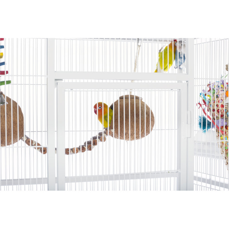 Chalk White 59.25'' Steel Flight Bird Cage with Stand