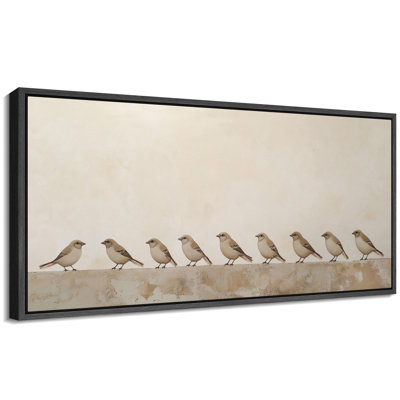 Minimalist Birds on Ledge Neutral Nature Wall Decor Extra Large Pictures Framed Canvas Print Wall Art