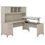 Bureau assis-debout en forme de L de 72 po Paelynn avec huche, hauteur réglable, rangement, bois moderne, chêne sable-725684504