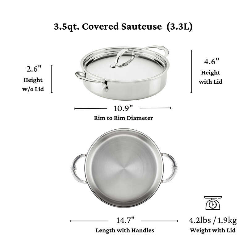 Sauteuse braisée en acier inoxydable avec couvercle Pro 3,5 lux Proondond avec couvercle