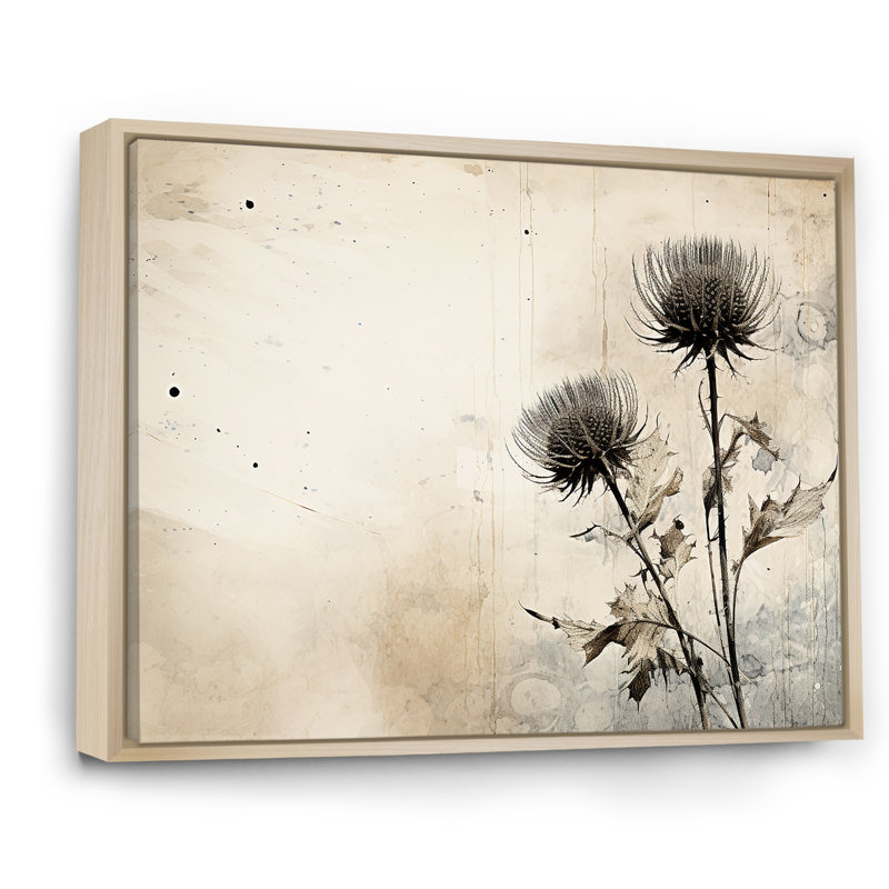 Minimalisme chardon sur toile, H 24 po x l 32 po x P 1 po, Cadre naturel flottant