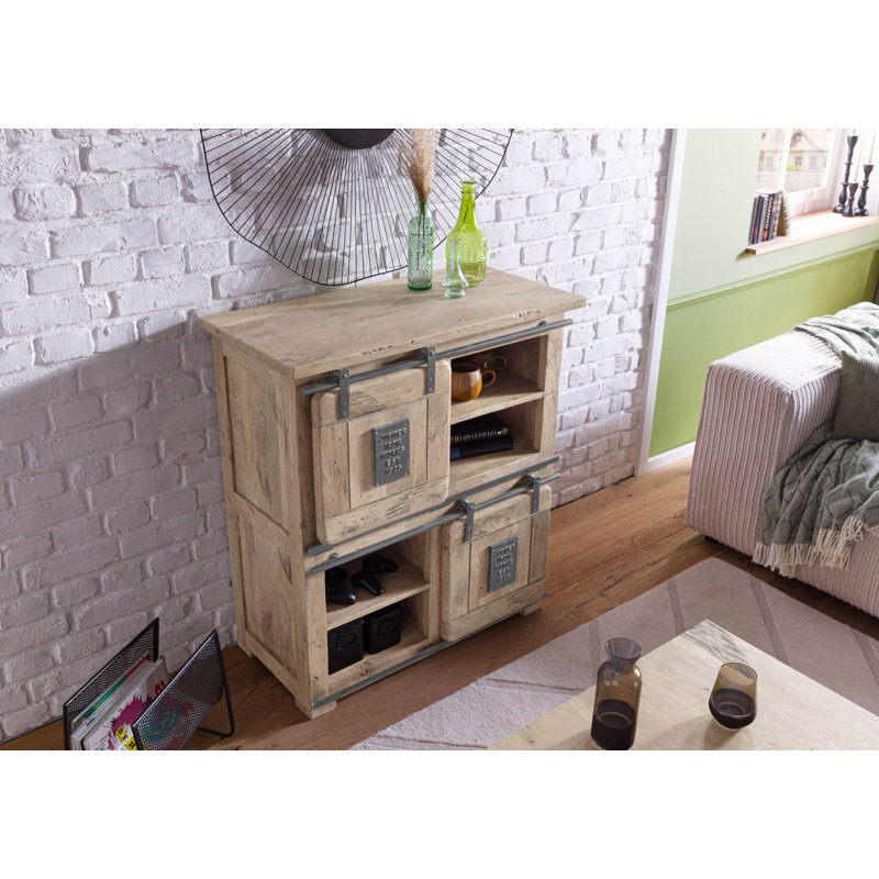Railway 90cm Solid Wood Sideboard, Whitewash Lacquered