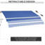 Auvent de balcon rétractable 12 pi x 10 pi, tissu 280 g / m et eau, manivelle manuelle, cadre en aluminium pour terrasse, cour, auvent de terrasse bleu foncé, surfaces variées
