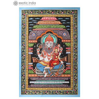 " Lord Narasimha With Lakshmi " Painting Print