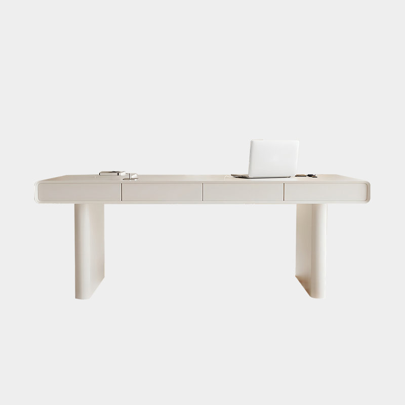 Bureau minimaliste de style crème avec quatre tiroirs, H 29,53 po x l 62,99 po x P 27,56 po