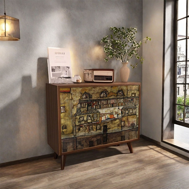 Armoire de rangement décorative en noyer