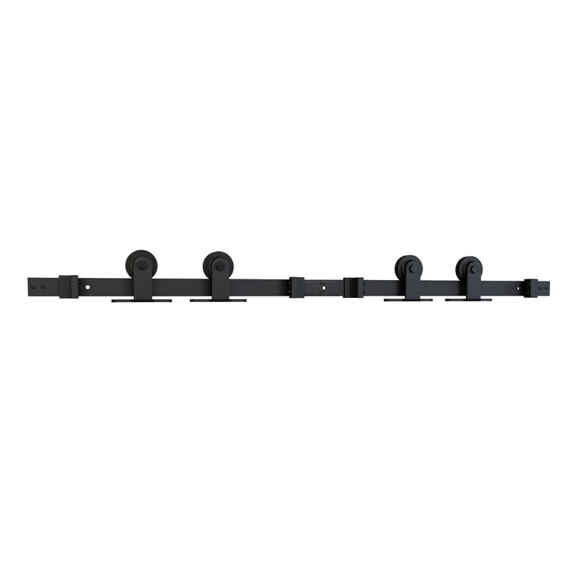 Ensemble de quincaillerie de porte de grange coulissante en acier noir pour portes doubles en bois avec guide de plancher