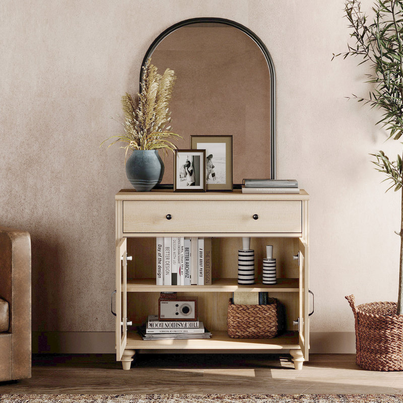 Bibliothèque Corretta 5 niveaux (183 cm H x 86 cm L) avec portes vitrées et grand espace de rangement, étagère à livres avec tiroir en bois, style bibliothèque de ferme, idéale pour le salon, le bureau ou la cuisine, beige.