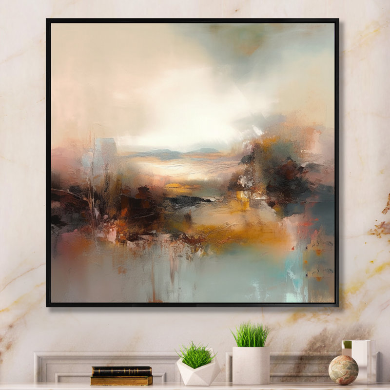 «Brown Abstracted Nature III», art mural abstrait, H 36 po x l 36 po, Cadre flottant noir