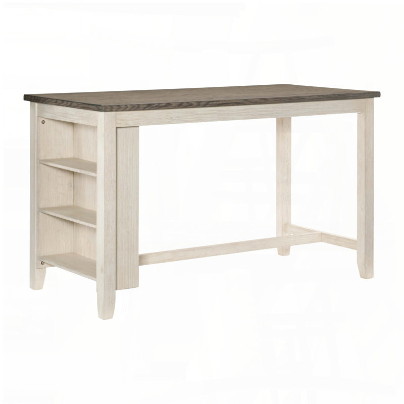 Table à hauteur de comptoir avec tablettes intégrées - blanc antique et brun rosé, Brun