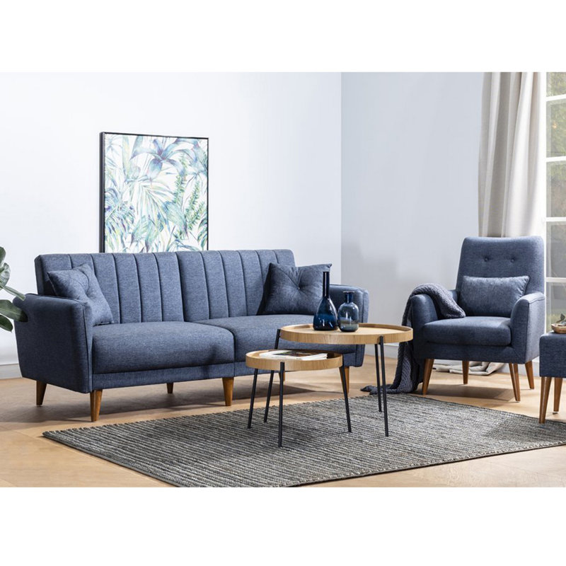Ensemble de salon inclinable 2 pièces Oritz, 100 % lin bleu foncé