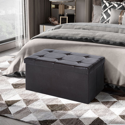 French 76cm Wide Faux Leather Tufted Rectangle Solid Colour Footstool Ottoman with Storage