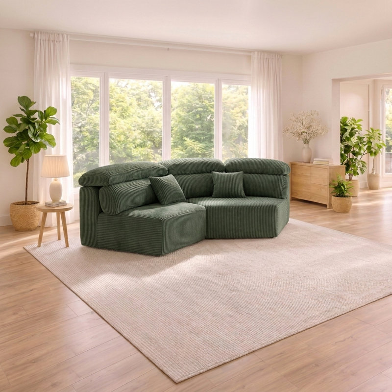 Méridienne moderne de 53 pouces avec coussin enveloppant, minimaliste moderne, Green