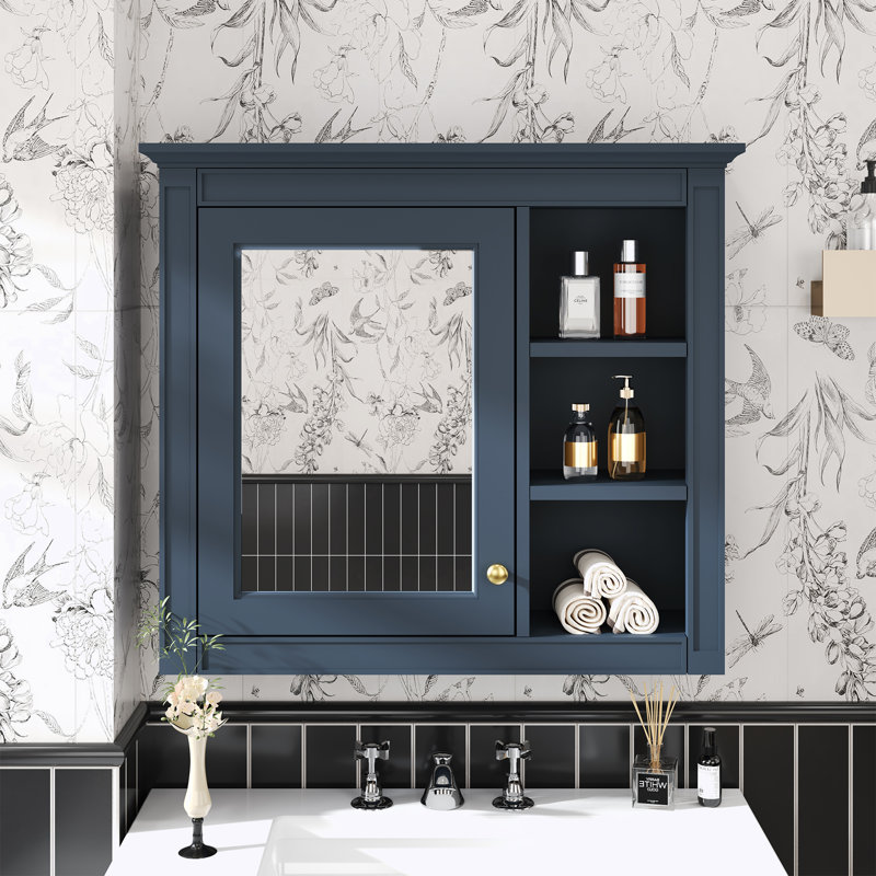 Armoire de rangement à pharmacie avec miroir, Bleu