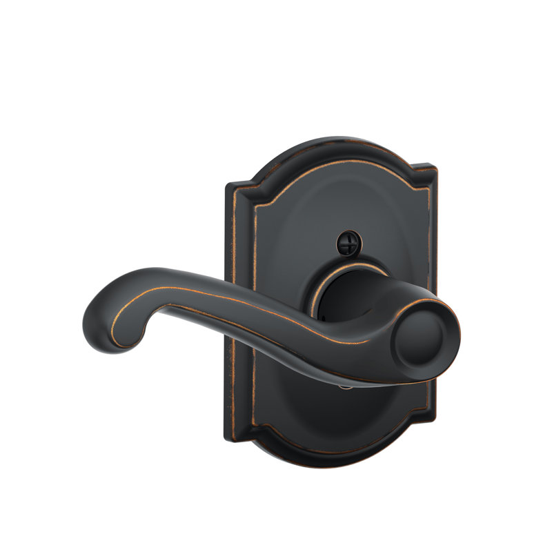 Flair Lever with Camelot Trim Non-Turning Lock, Left Hand, Aged Bronze