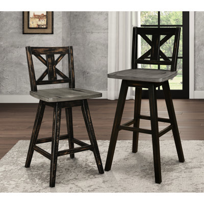 Of 2 Black Counter Height Swivel Chairs, Solid Wood, Rustic Dining Room Addition 2 ,