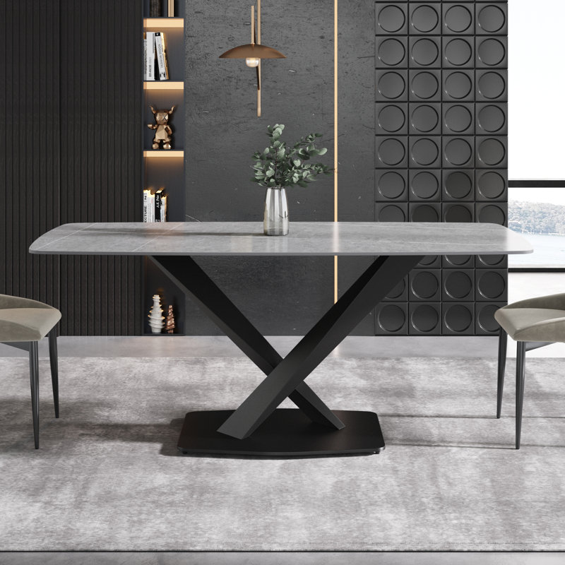 Table de salle à manger rectangulaire, table de salle à manger Kyliyah, Noir, Gris, L 70,87 po x l 35,43 po
