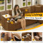 Canapé modulaire en L en velours côtelé 5 pièces avec repose-pieds amovible, canapé-lit convertible avec accoudoirs dissimulés et ports de chargement USB-1786146040