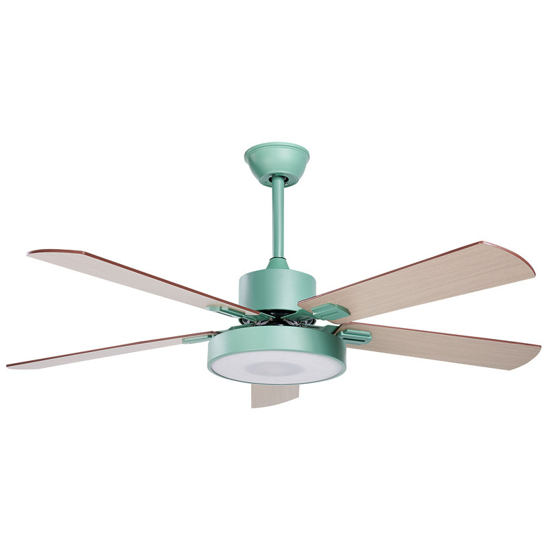 Arsav 130cm Ceiling Fan with LED Lights, Mint Green with Light Wood Blades