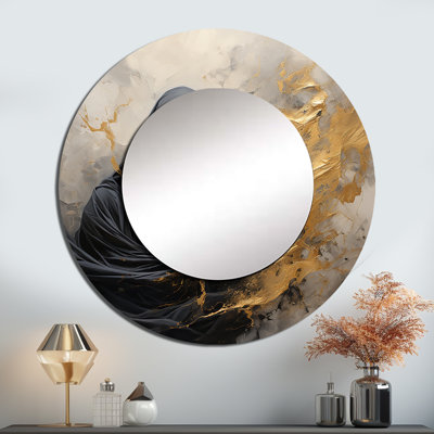 Femme arabe noire et dorée - miroir de peinture abstraite, miroir mural rond unique moderne, impression d'art en métal