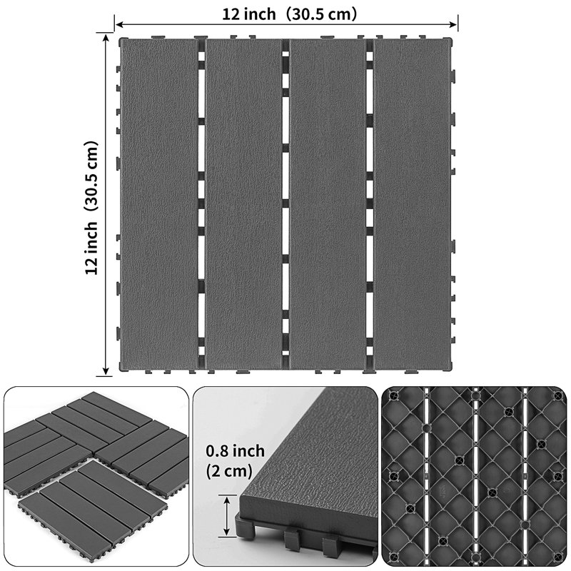 Carreaux de terrasse en plastique emboîtables, Gris foncé